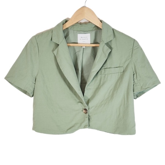 Maison D' Amelie Short Sleeve Cropped Blazer Jacket Size Medium - Picture 1 of 4